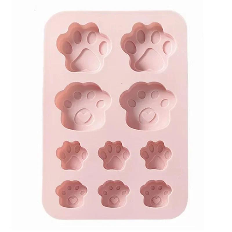 Cartoon Dog Cat Paw Pink Silicone Cake Molds for Food Supplement Biscuit Jelly Fondant Chocolate Baking Pan Ice Tray