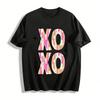 Веселый узор XO Розовый Золотой Color Block Повседневная Топ Хлопковая футболка