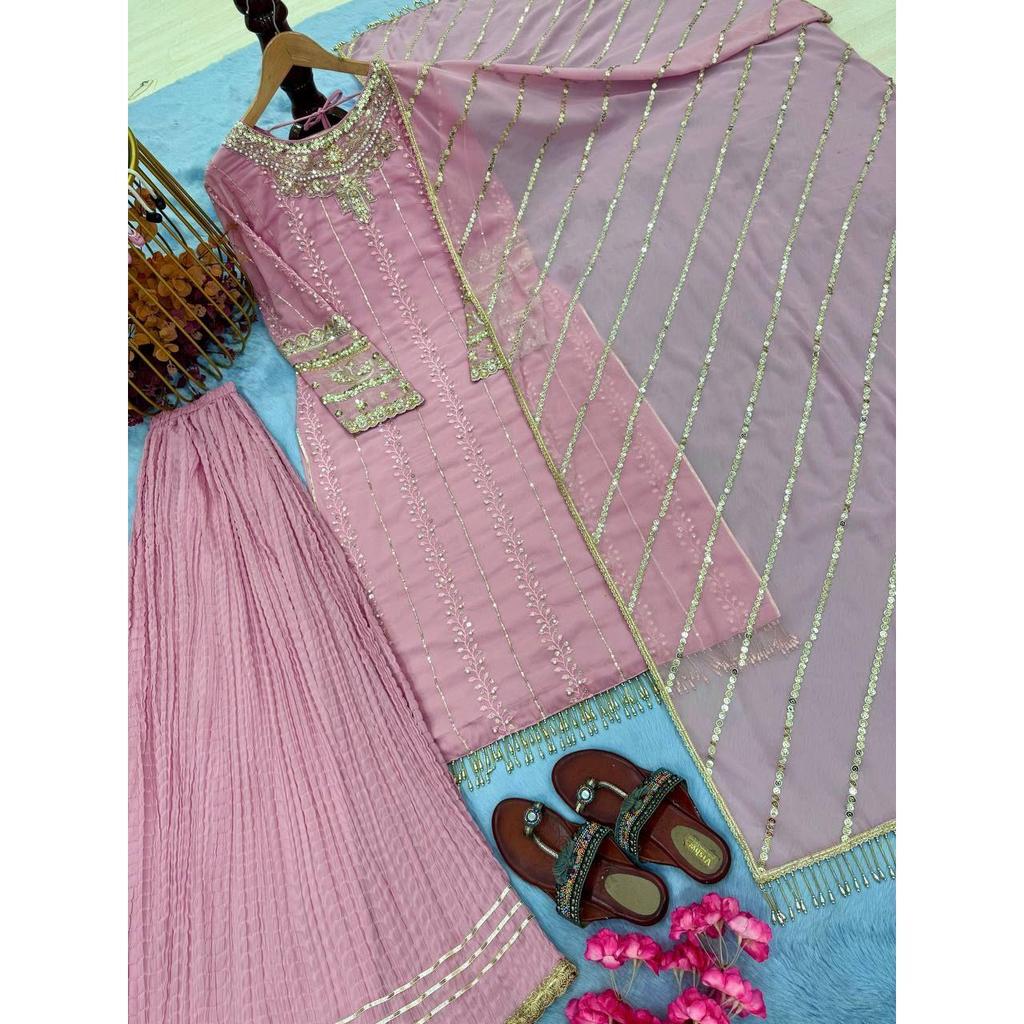 Представляем новый дизайнерский праздничный наряд: чистый тяжелый искусственный жоржет топ, палаццо и дупатта