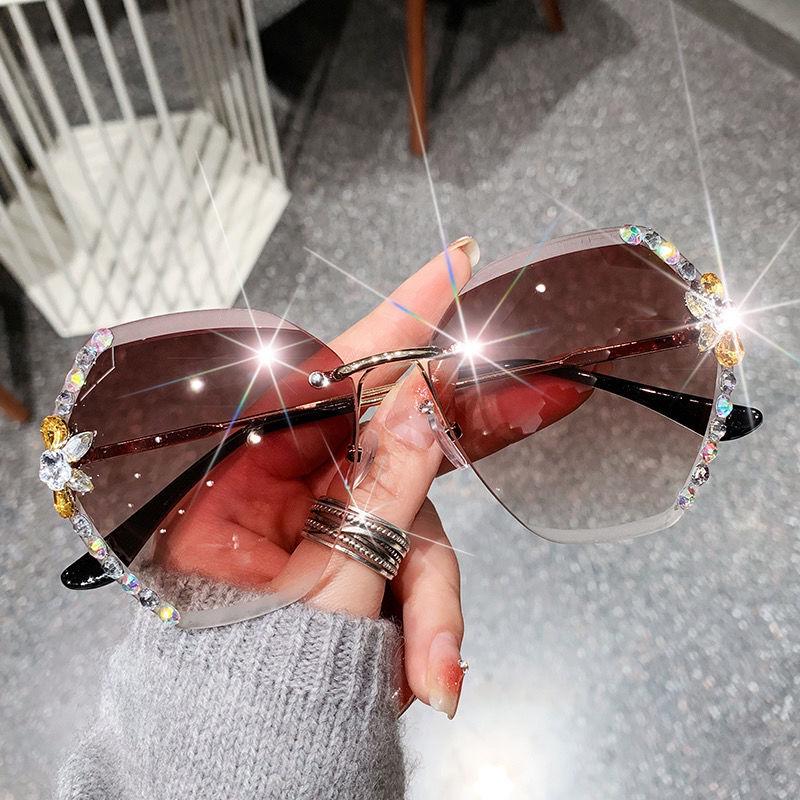 Модные солнцезащитные очки без оправы Temperament для женщин – тонкие, удобные для большого лица, с защитой от ультрафиолета