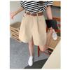 Stylish and Breathable Cotton-Linen Work Shorts for Women, Fashionable High Waist and Loose Fit Wide-Leg Pants