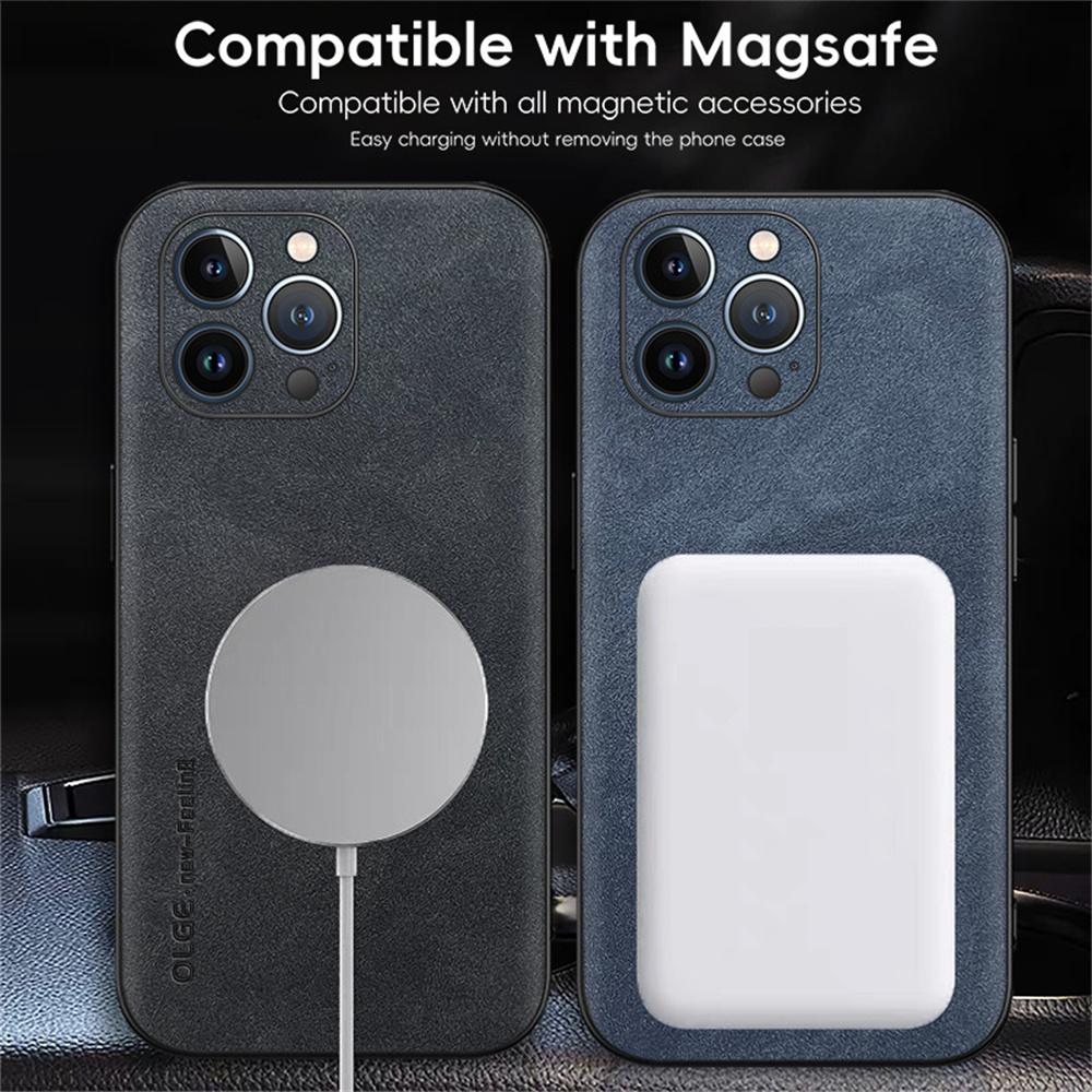 For iPhone 14 Pro Max Magnetic Case with Tempered Glass Film PU Leather+TPU Phone Cover Precise Cutouts