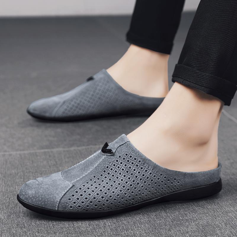 Мужские кожаные тапочки, уличные лоферы