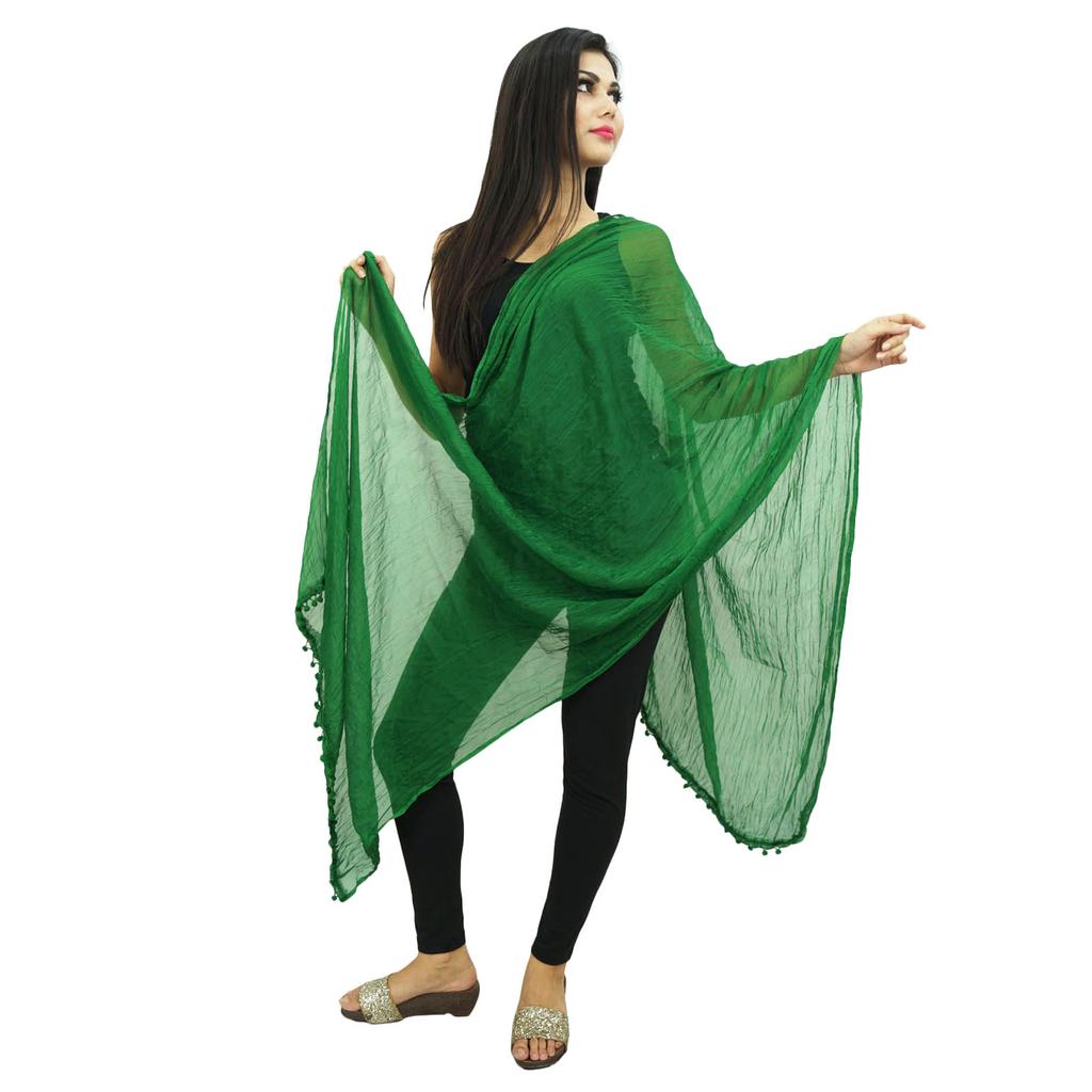 Женские индийские шарфы из смеси шифона Chunni с длинными помпонами и бахромой Dupatta Женская мода