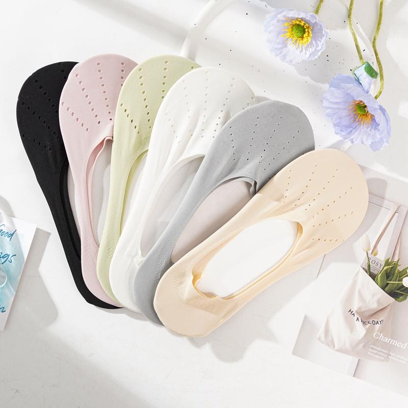 Женские дышащие носки из ледяного шелка с низким вырезом, противоскользящие летние тонкие невидимые носки-лодочки