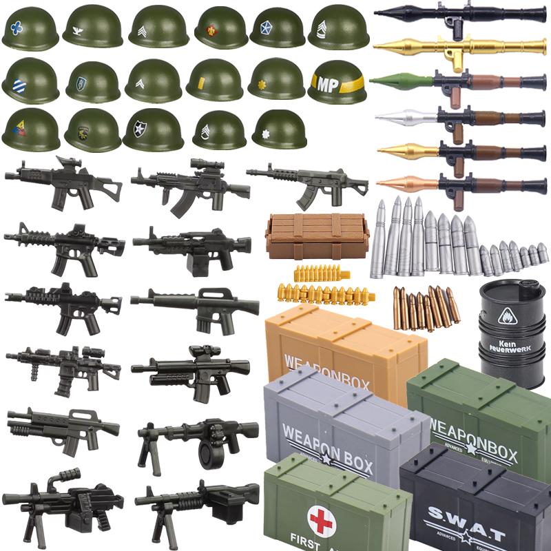 Военный Строительный Блок Набор Военные Принадлежности Waffen Аксессуар Солдат Полковник Шлем Оружие Винтовка M16 Waffen Коробка Боеприпасы Кирпич Игрушка