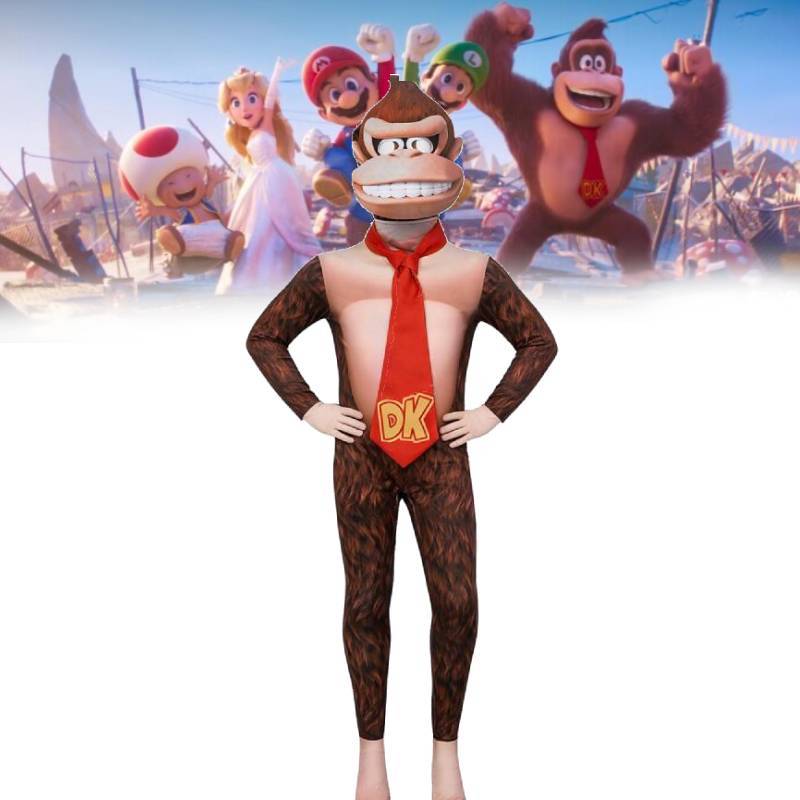 Super Mario Bros Donkey Kong Cosplay Outfit With Gorilla Head Mask For Kids And Adults Halloween Event