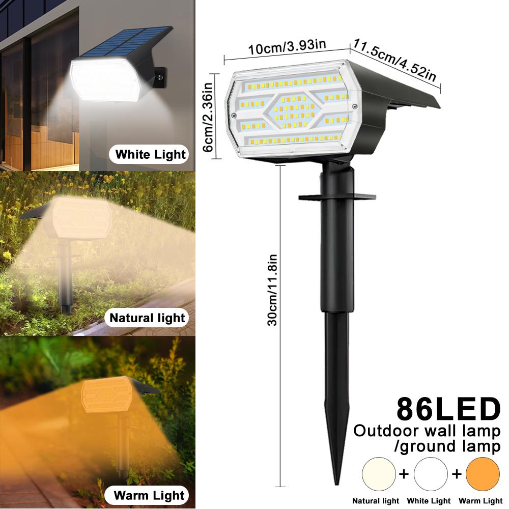 92/86/74LEDS Solar Lights Outdoor Waterproof Solar Landscape Spotlights 3 Colors Solar Powered Security Lights Yard Garden Pathw