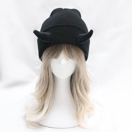 Вязаная шапка-бини с рогами дьявола, зимняя шапка-череп для мужчин и женщин с рогами для катания на лыжах в холодную погоду, теплая вязаная шапка ручной работы с рогами демона