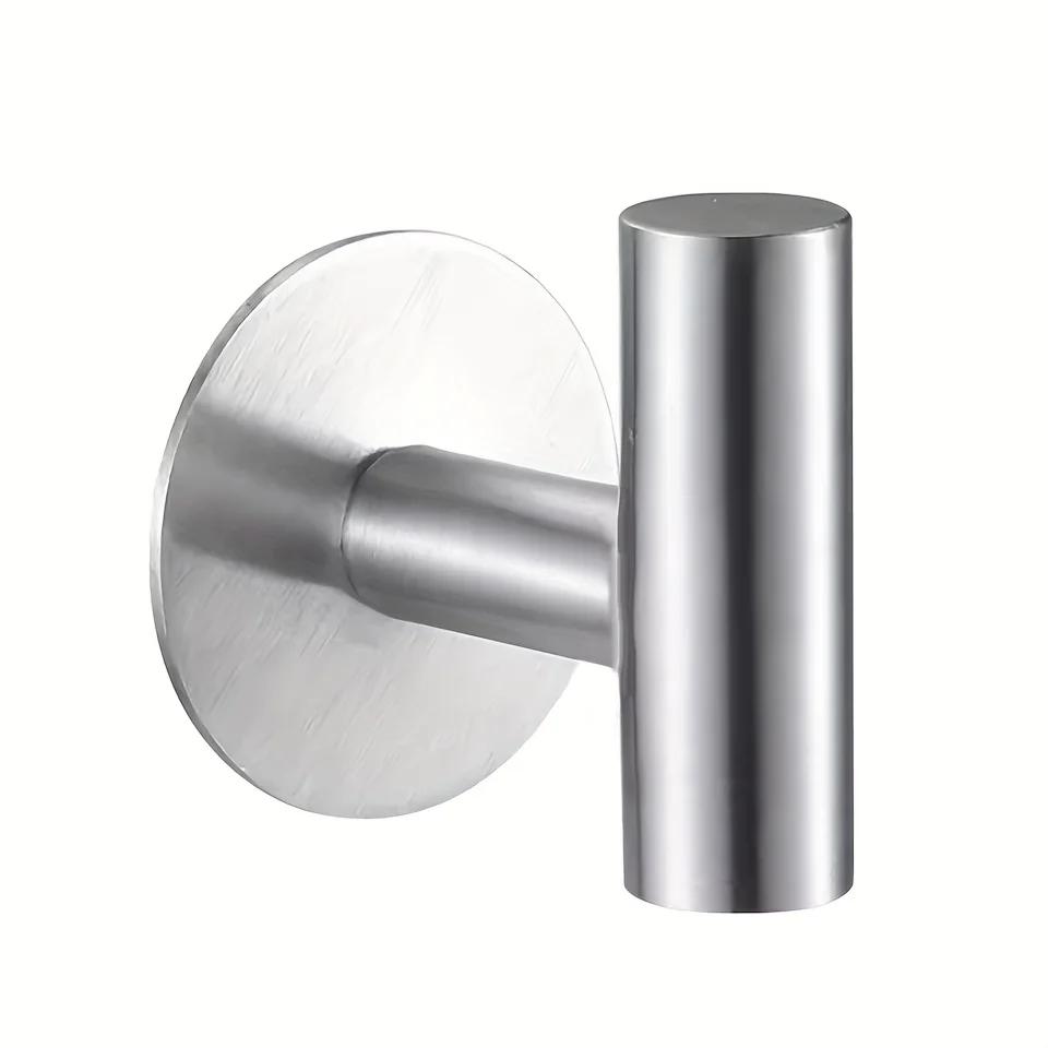 1pc, No Punching Self-adhesive Hook, Stainless Steel Bathroom Hook,bathroom Accessories Kitchen Organizer