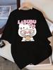 Labubu Cartoon Print Casual T-Shirt, Polyester 100% Crew Neck Short Sleeve Top for Spring/Summer/Fall - Knit Fabric Adult Tee