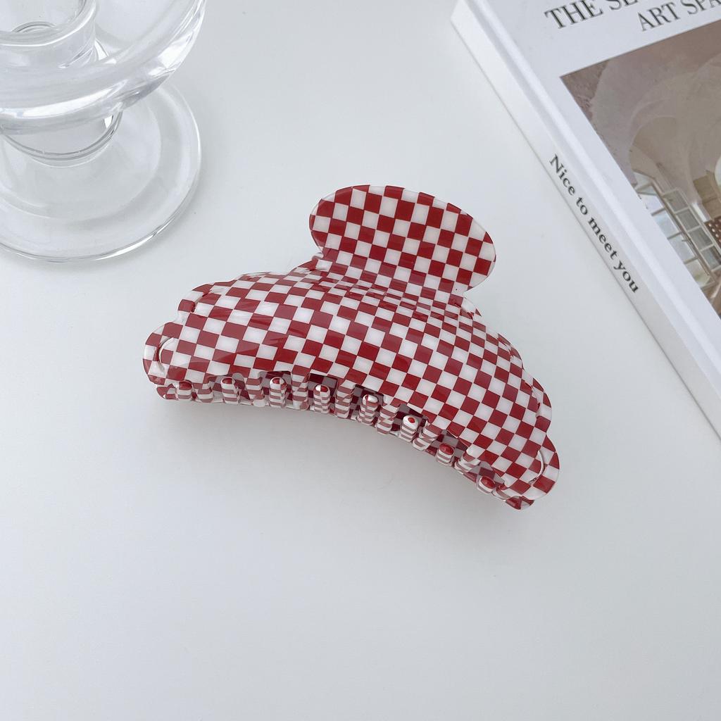 Red Eyecatching And White Plaid Hair Claws For Women Handmade Quality Pvc Stylish Accessories Hair