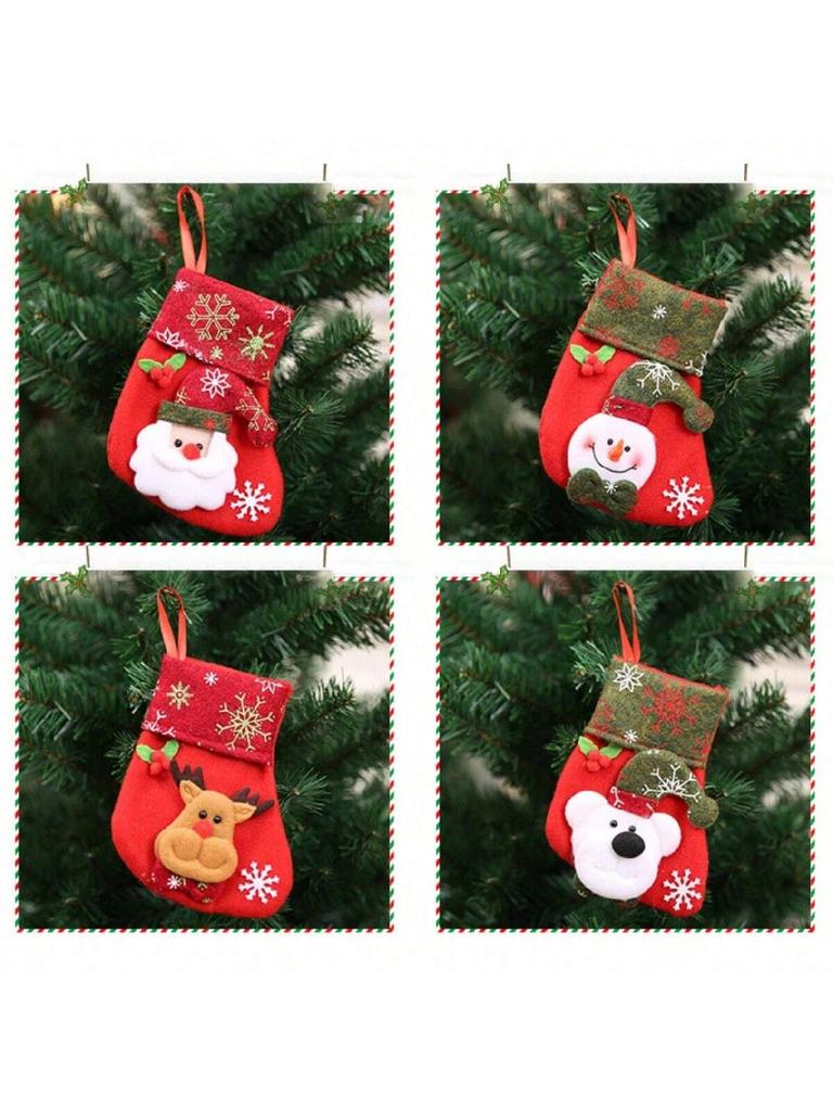Christmas Tree Hanging Mini Stockings Decoration Small Candy Gift Bag Santa Claus Snowman Reindeer Bear Decorative Socks