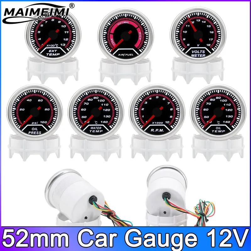 52mm 12V Car Oil Pressure Gauge 0-100PSI + Sensor Oil Press Gauges White LED Meter EXT Tachometer RPM Water Temp Oil Temp Meter