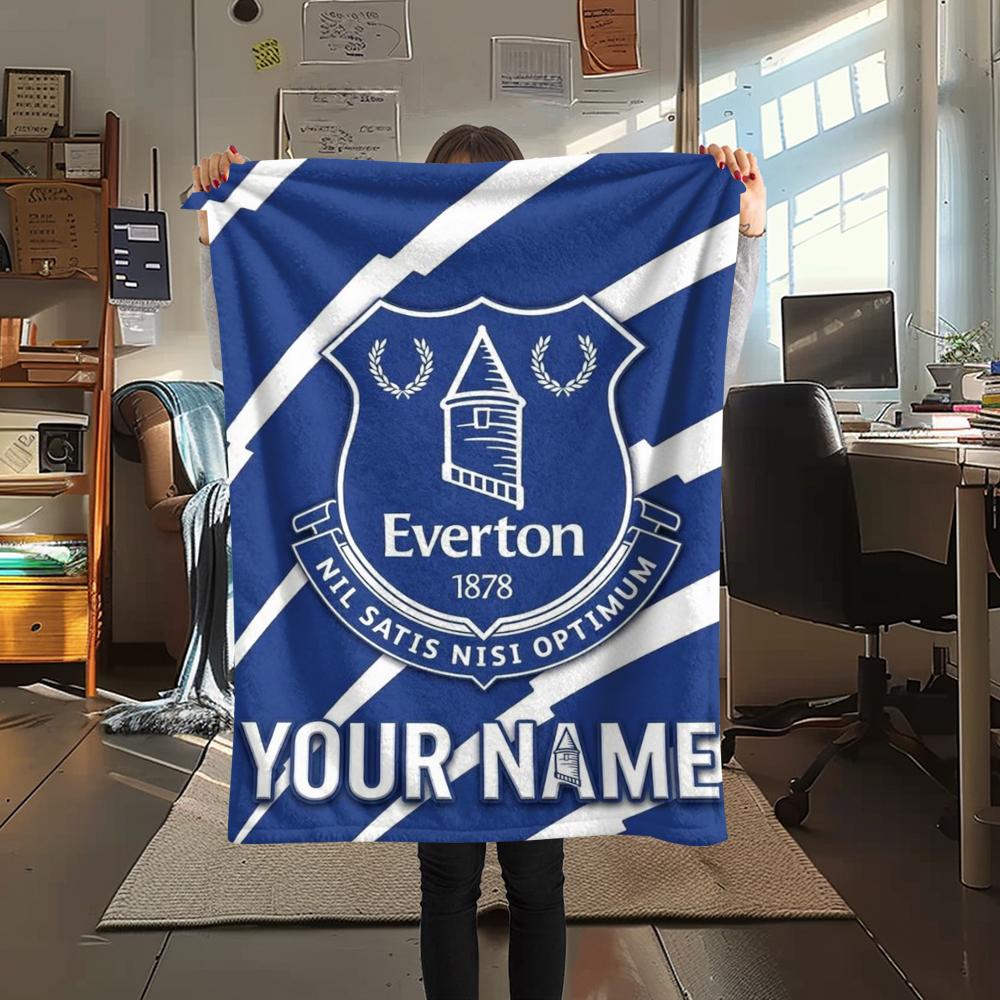 1PC Custom Name Everton FC Patterned Flannel Blanket Suitable For All Seasons for Home Decor Warmth and Comfort Gifts Holiday Present