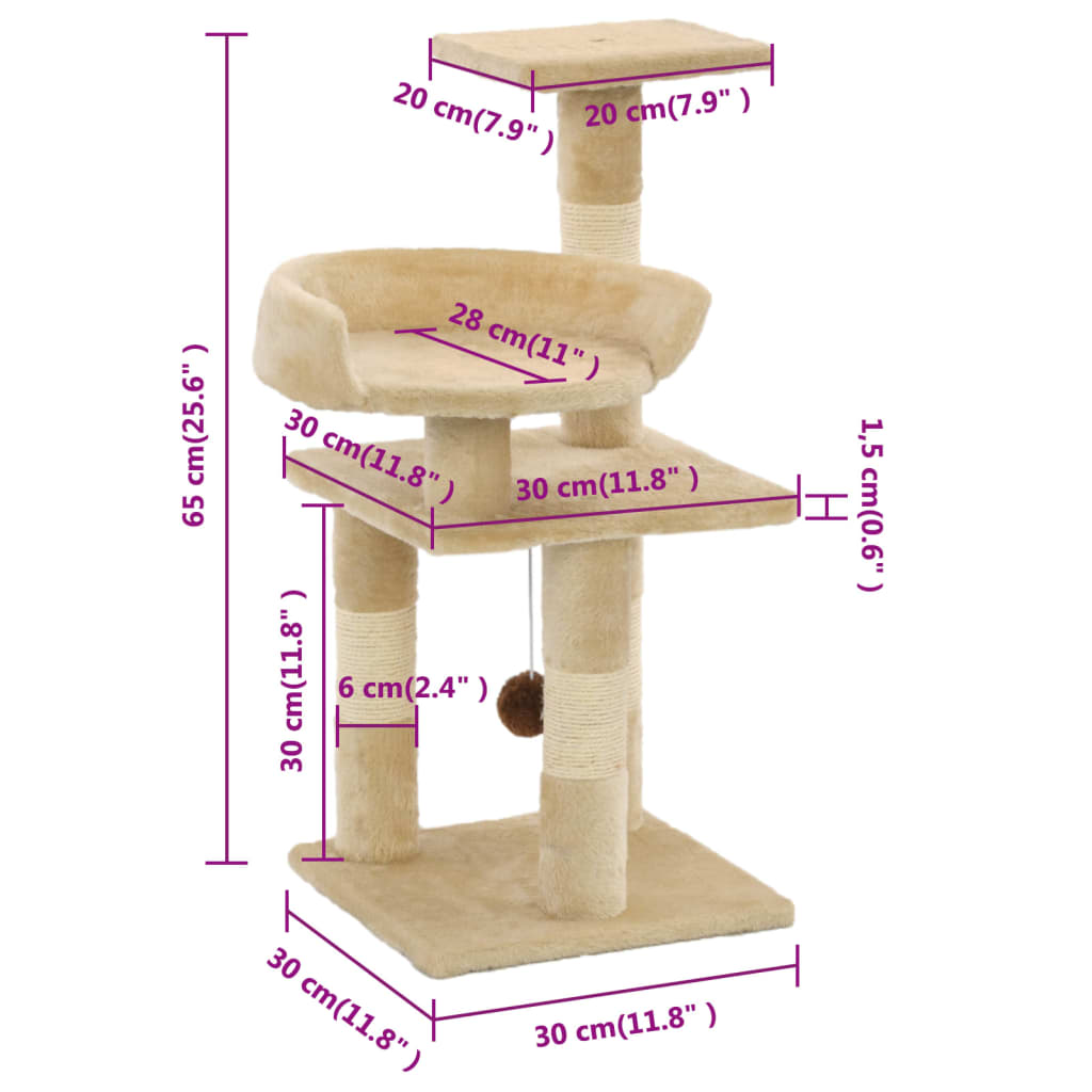 Cat Scratching Post with Sisal Scratching Posts 65 cm Beige