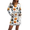 Women's Fashionable V-neck Long Sleeved Drawstring With Pocket Halloween Printed Casual Dress