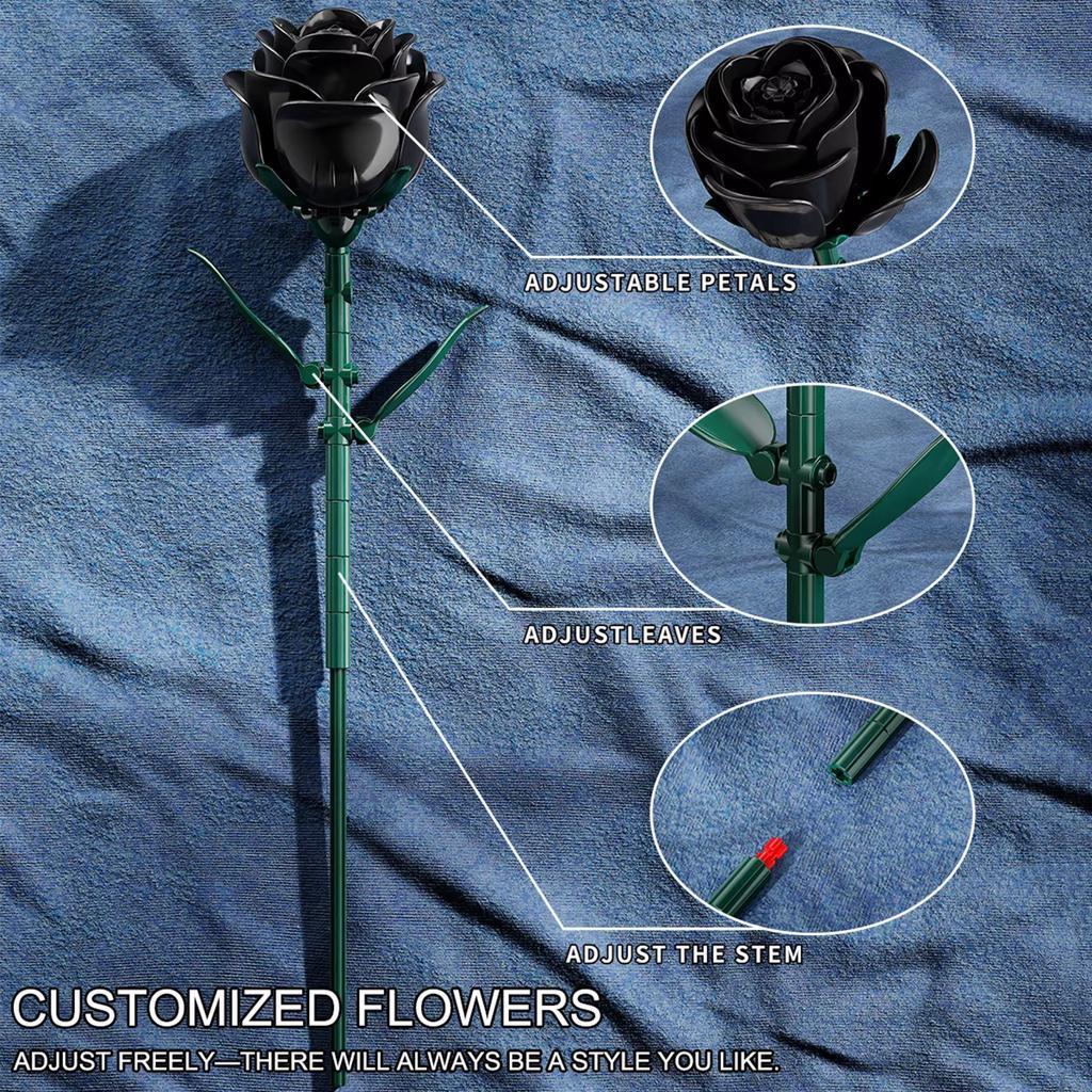 12Pcs Black Rose Building Blocks Toys Model Flowers Bricks Toy Sets Desktop Ornament Valentine'S Day Christmas Gifts