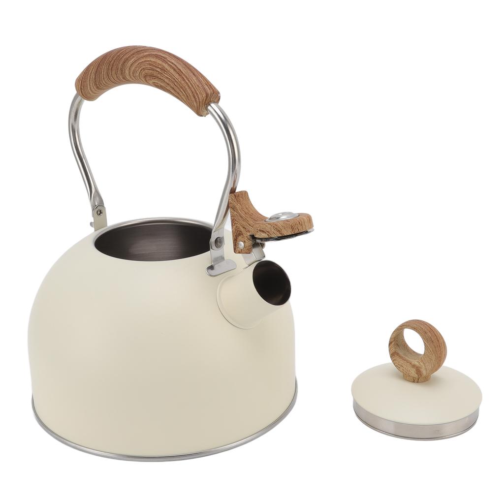 2.5 Liter Whistling Tea Kettle Stainless Steel Teapot with Handle for Electric Stove Gas Stove Beige