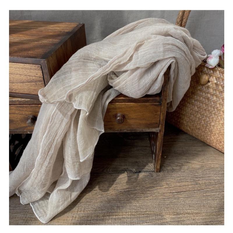 New Thin Plain Cotton Linen Tie-dye Scarf High-end Retro Soft Silk Scarf Versatile Couple Shawl