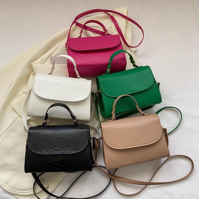 Сплошная цветная сумка через плечо с крокодиловым узором, повседневная сумка для женщин, модная сумка на плечо в корейском стиле, маленькая квадратная сумка