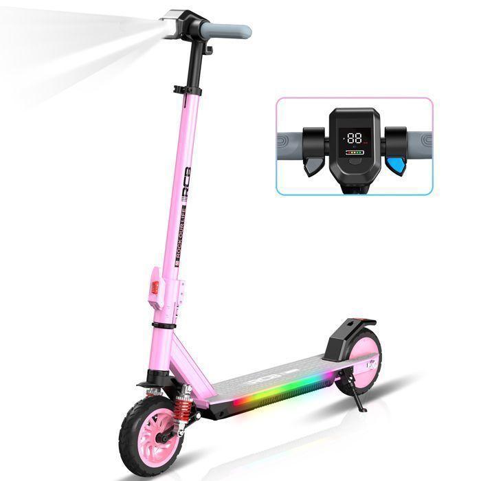 RCB R12 MAX Trottinette Électrique Rose – 220W – 3 Vitesses – 7” – LED colorés – Écran numérique – 15KM – Meilleur cadeau