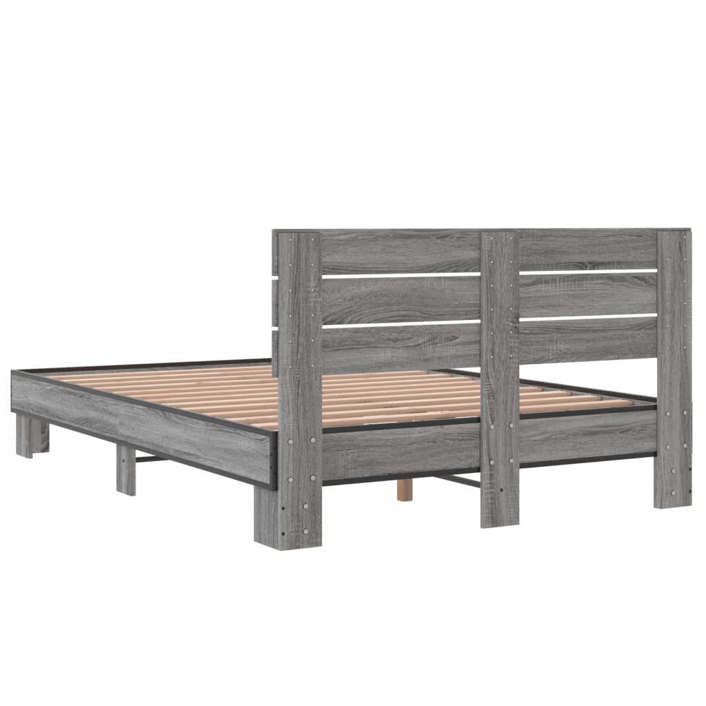Bed Frame Grey Sonoma 120 x 200 cm Particleboard and Metal