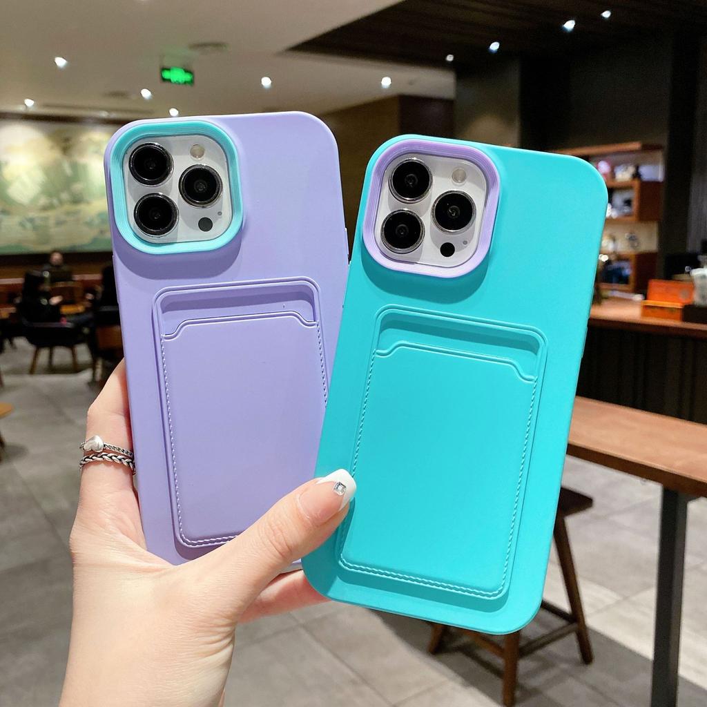 Original Candy Color Card Slot Wallet Phone Case For iPhone 15 14 13 11 12 Pro Max Soft Silicone Shockproof Cover