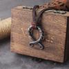 Stainless Steel Iron Color Viking Odin Rune Pendant Necklace with Really Leather Chain As Men Gift with Wooden Box
