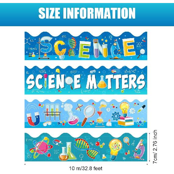 Outus 4 Rolls 131 Feet Science Bulletin Board Classroom Decor Science Theme Bulletin Board Borders Trim for Back to School Classroom Party Decor