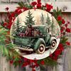Рождественская деревянная табличка с рисунком винтажного пикапа, теплая зимняя круглая табличка для декора на входную дверь или стену, идеальное рождественское украшение