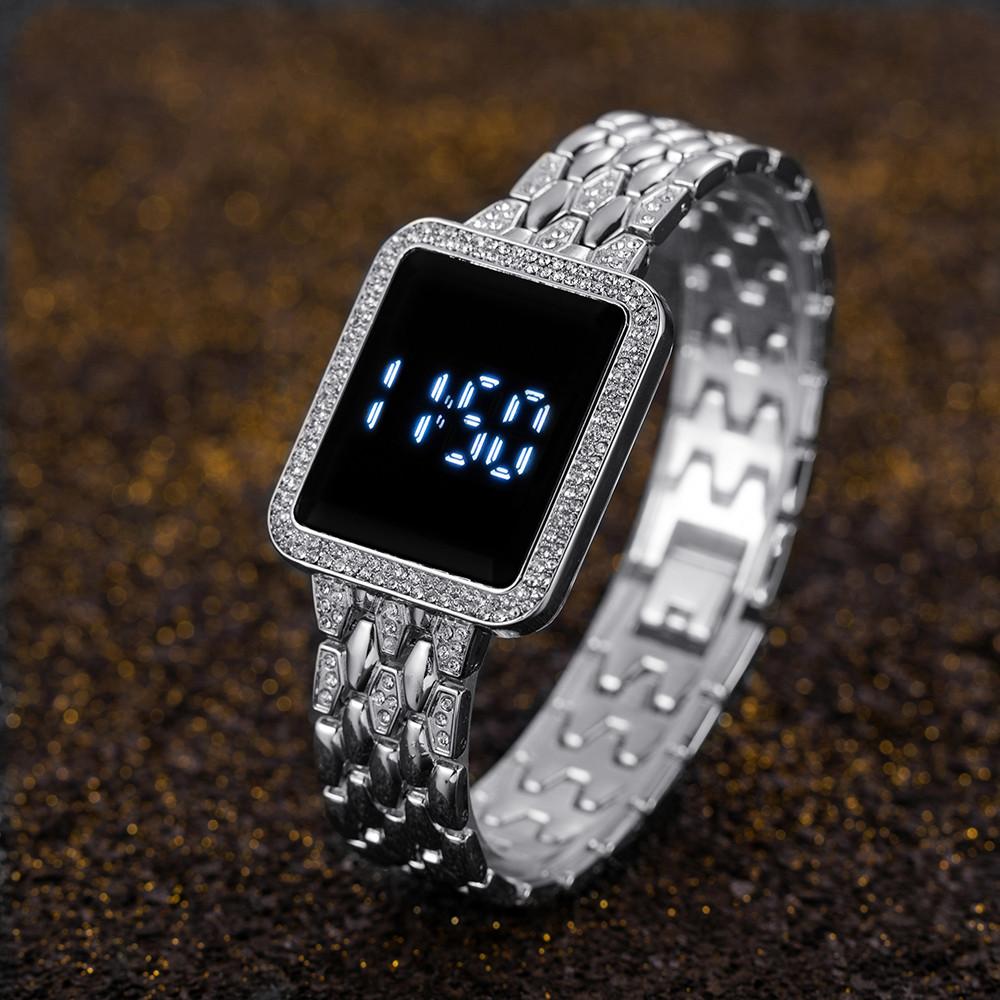 Rhinestone Digital Watch for Women Simple Touch Screen LED Ladies Wristwatch