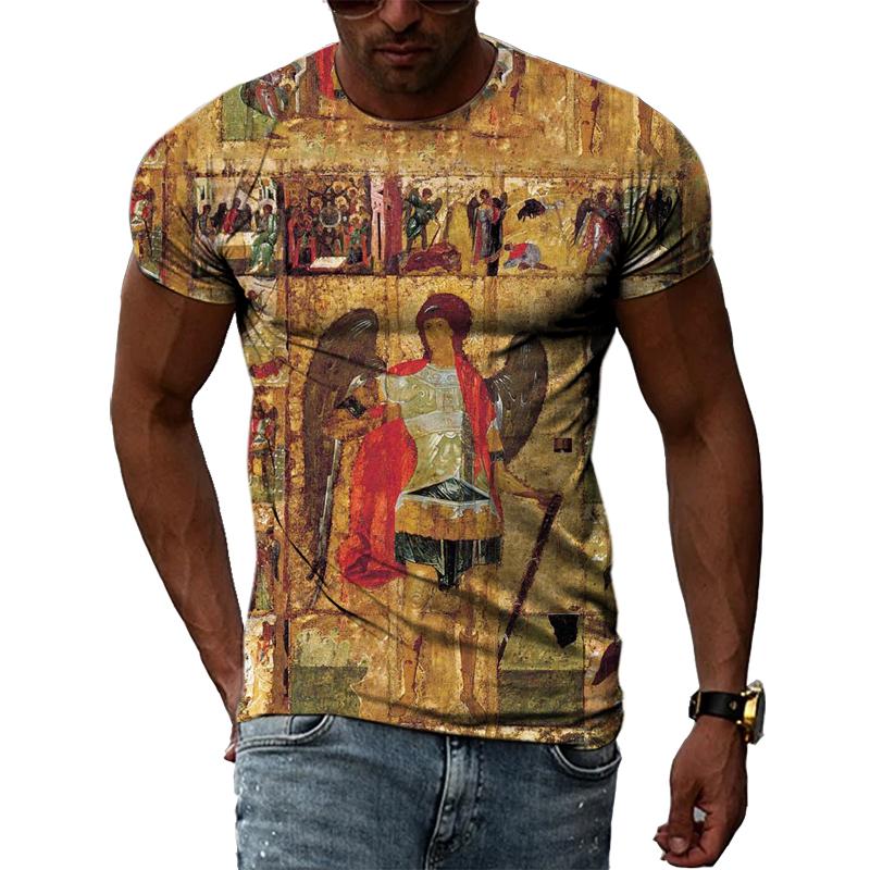 Летние Ретро египетские фрески графические футболки мужские повседневные личности крутая футболка с 3D принтом хип-хоп Harajuku футболка с короткими рукавами
