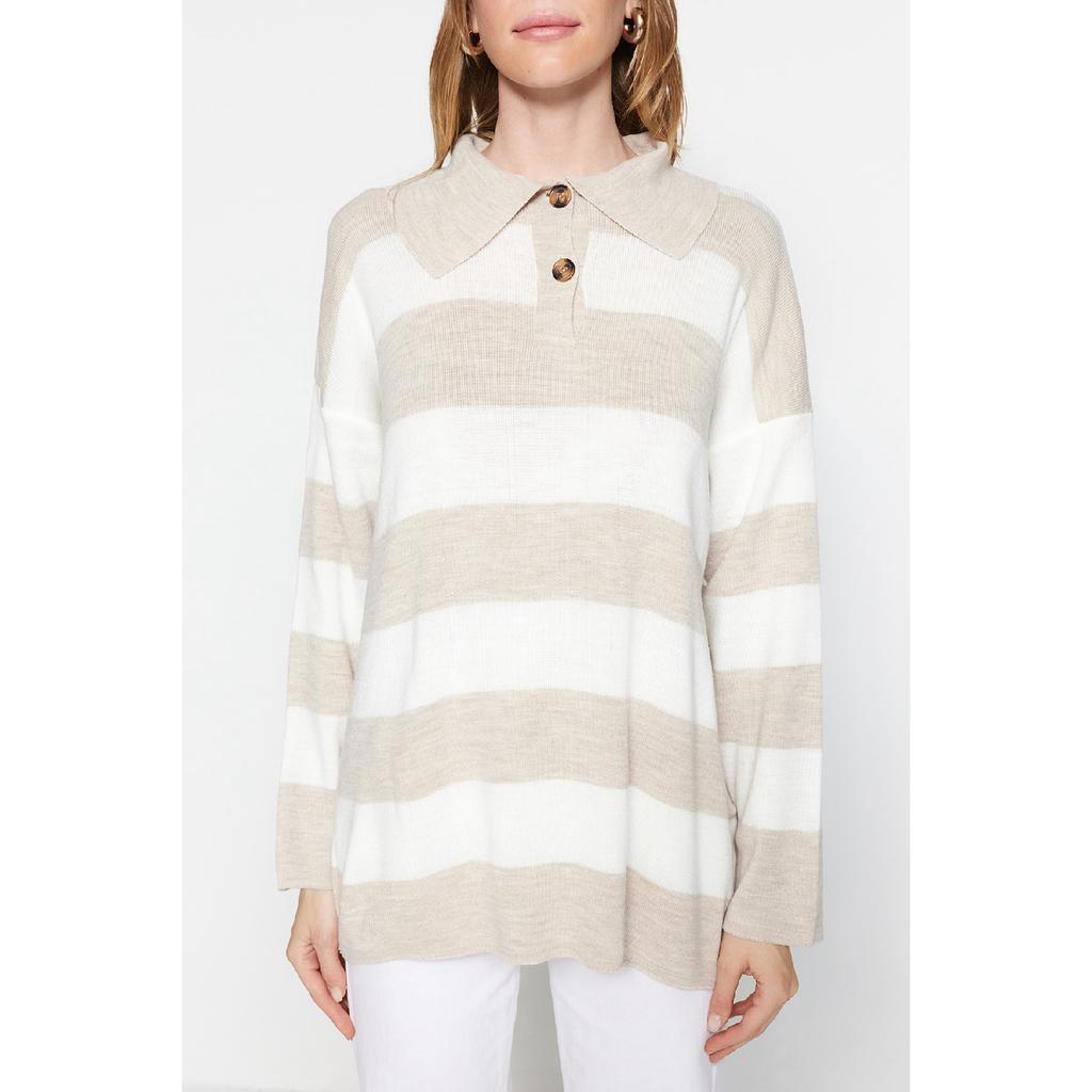 Черный полосатый трикотаж с воротником-поло Tctaw23kz00039