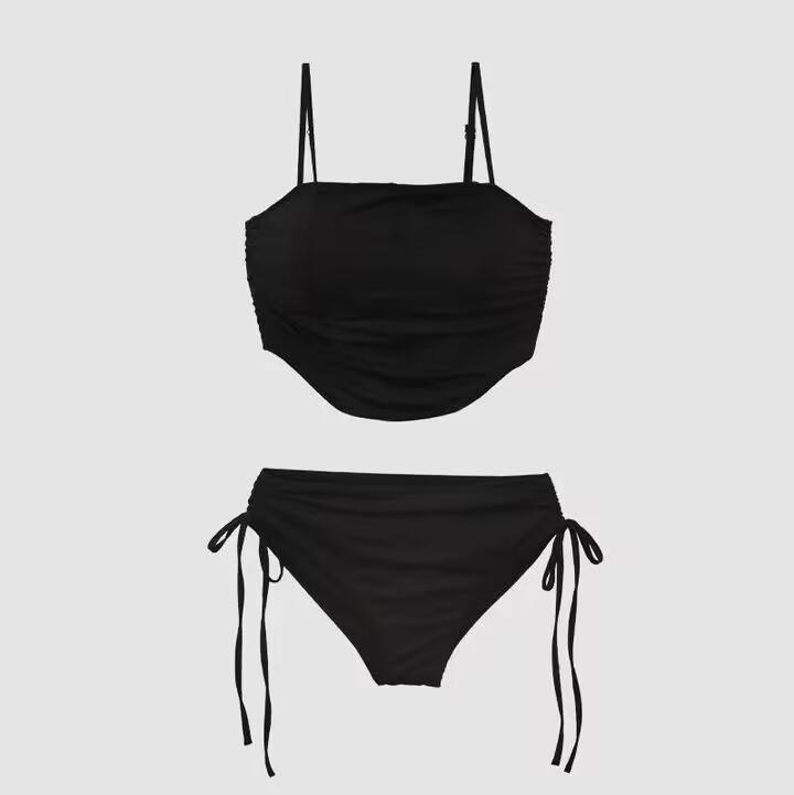 [Multicolor] Korean new girls' swimsuit, women's strapless split triangle pure and alluring style bikini, sexy hot spring swimsuit