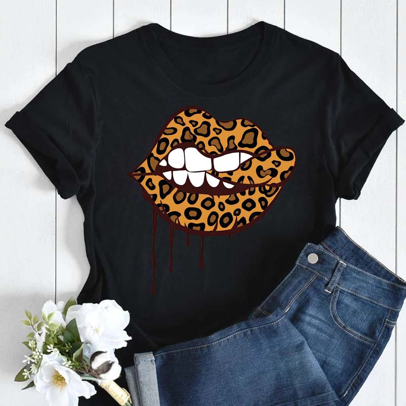 Женская футболка с коротким рукавом с графическим принтом Leopard Love Fashion 90-х годов, женская одежда с принтом, повседневная женская футболка, женская футболка