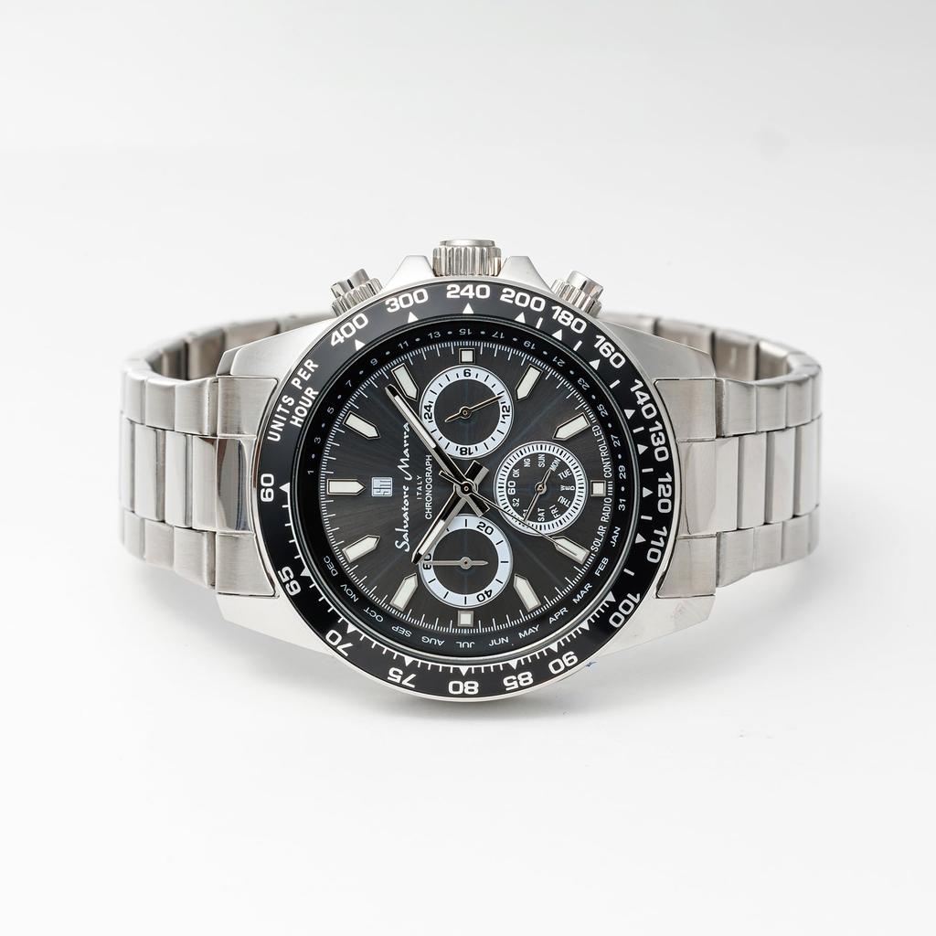 Salvatore Marra Радио Солнечные Часы Бизнес Аналоговые Кварцевые Водонепроницаемые с Тканью SSBK [Salvatore Marra] Мужские (Серебряный черный)