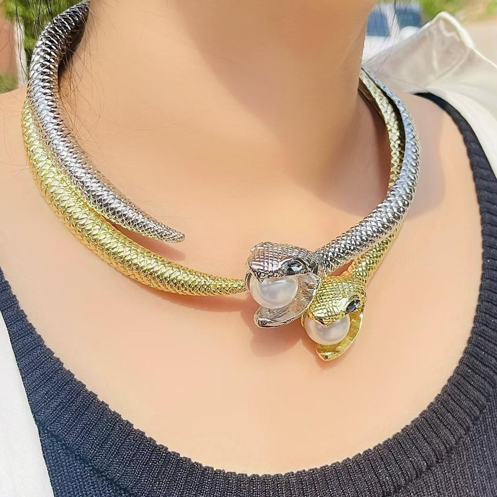 Accessories Punk Snake Collar Retro Exaggerated Snake Pattern Gold And Silver Collar Fashion Women