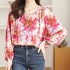 Женские топы, свободная шифоновая рубашка с длинным рукавом и цветочным принтом