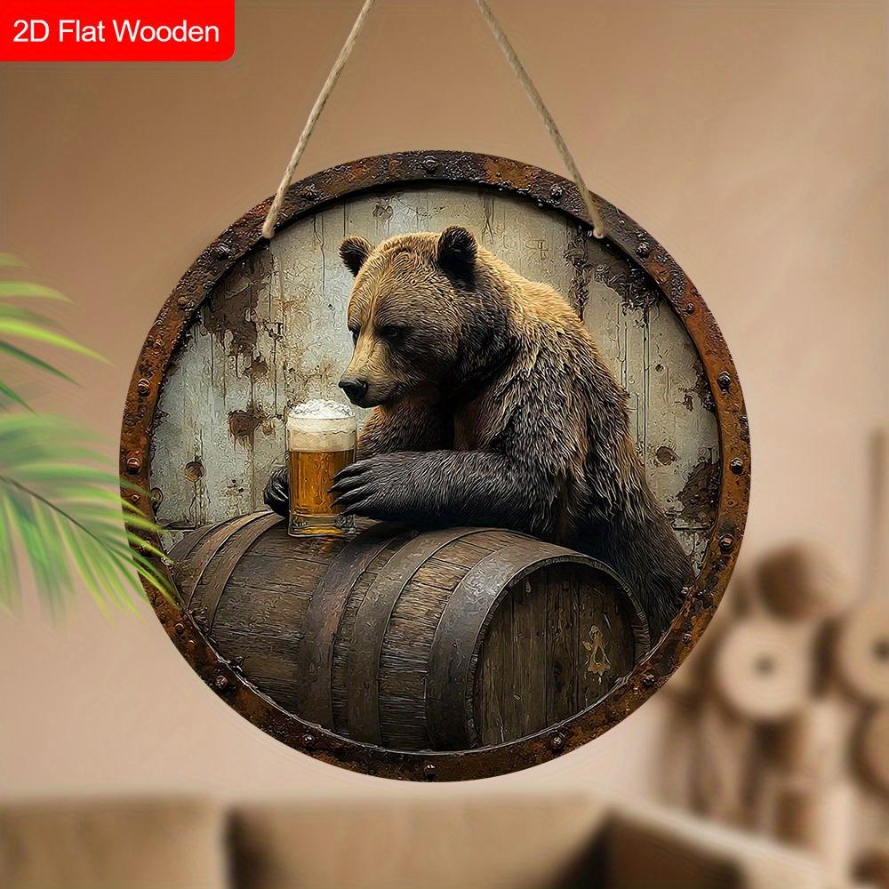 Деревянная табличка с узором медведя и пивной бочки - Уникальные настенные фронтоны - Идеально для входной двери, двора, настенного декора