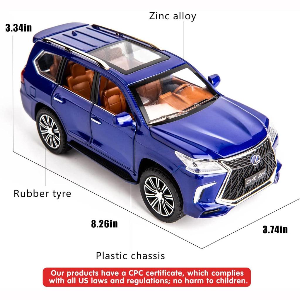 Lexus 570 Off-Road в масштабе 1/24, модель роскошного внедорожника, игрушечный автомобиль из цинкового сплава со звуком и светом для детей, подарок для мальчиков и девочек