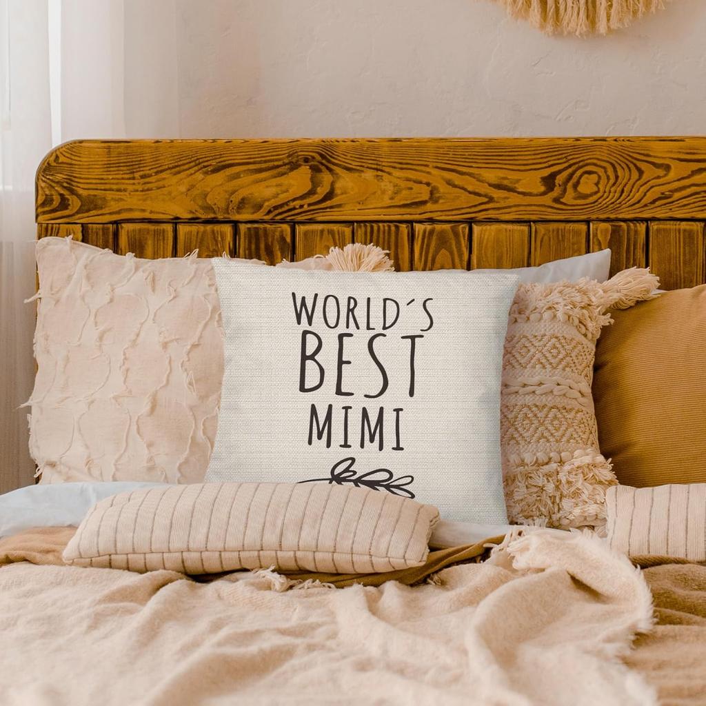 Mimi Gifts Pillow Covers 18x18, Best Grandma Gifts for Mother's Day Birthday from Grandkids, World's Best Mimi Decorative Throw Pillow Cover for Home