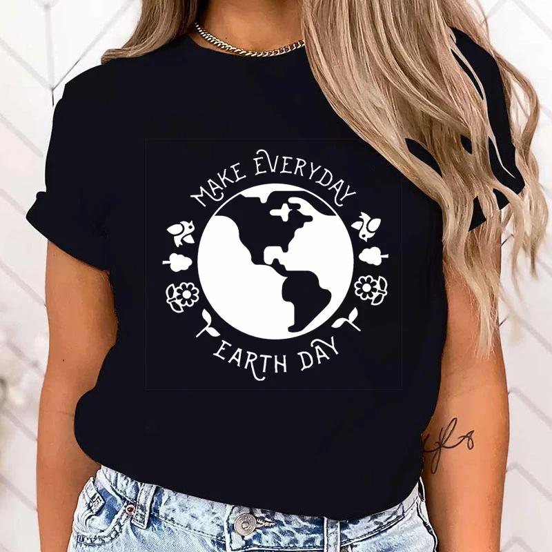 (Премиум-футболка)Футболка Make Everyday Earth Day для женщин, повседневная, с круглым вырезом и коротким рукавом, модная, 10 цветов, топы