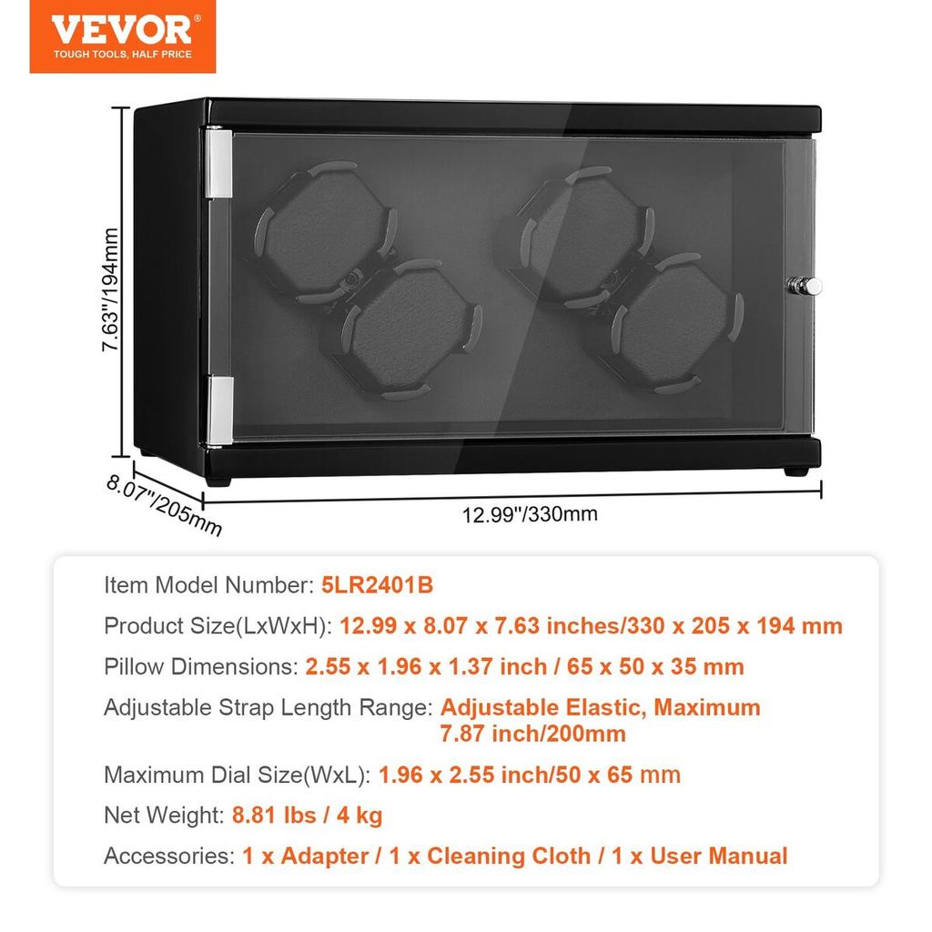 Watch Winder for 4 Automatic Watches with 2 Quiet Japanese Mabuchi Motors