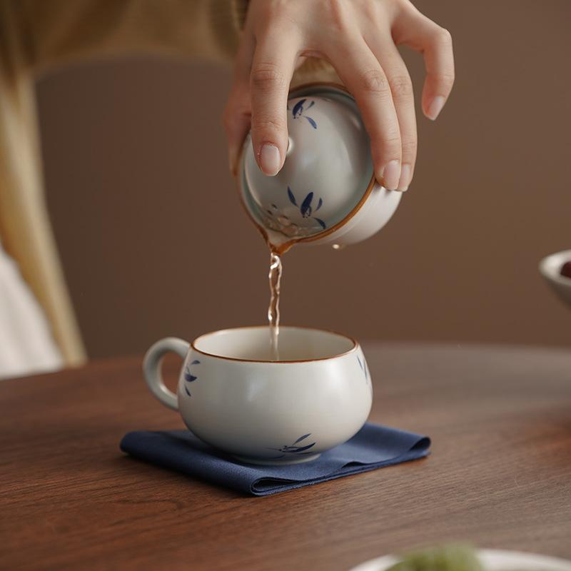 Ru kiln travel tea set outdoor portable tea coffee cup tea separation one person drinking teapot creative simple gift