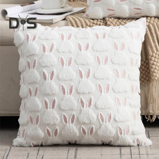 Plush Rabbit Pillow Cover 18 X 18 Inch Throw Pillow Cover Farmhouse Decor Pillow Case with Invisible Zipper for Sofa Bed Car Spring Decoration