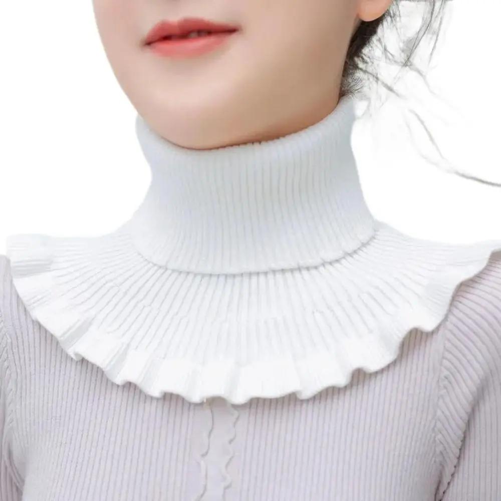 Windproof Knitted Fake Collar Detachable With Wooden Ears Neck Warmer Winter Warm Turtleneck Men Women
