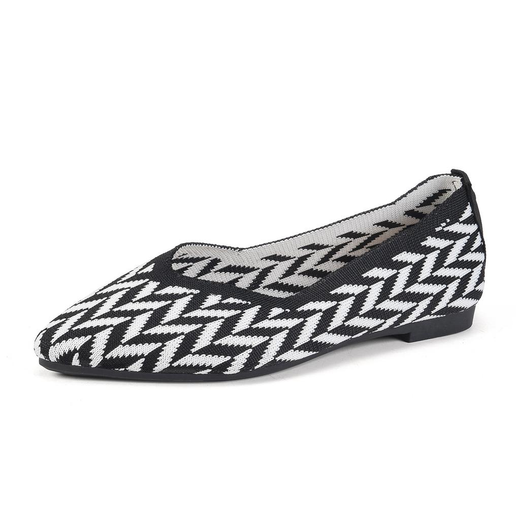 Spring Autumn New Knitted Pointed Flat Bottom Single Shoes Women's Casual Shallow Mouth Women's Shoes