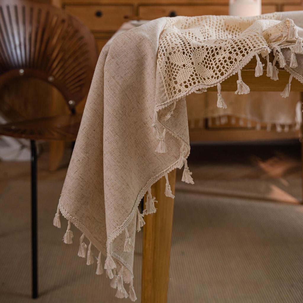 Скатерть из хлопка и льна с кисточками, легкая, роскошная, кружевная, крючком, скатерть для вечеринки, свадьбы, фоновая ткань с кисточками, рождественские украшения