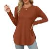 Womens Long Sleeve Round Neck Shirts Side Split Basic Loose Tunic Tops Casual Shirts